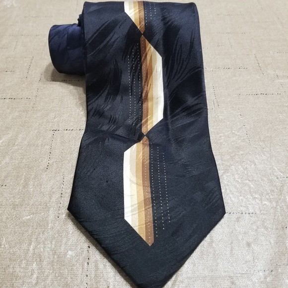 Knightsbridge Men's Neck Tie Black Brown W 3 .75" L 58" Geometric pattern Silk - Picture 4 of 7